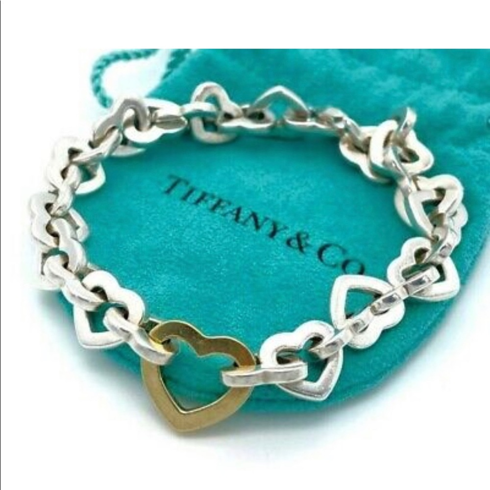 Tiffany & Co. Two-Tone Heart Link Bracelet with box and pouch